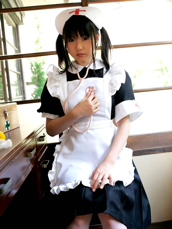 Japanese French maid with pigtails